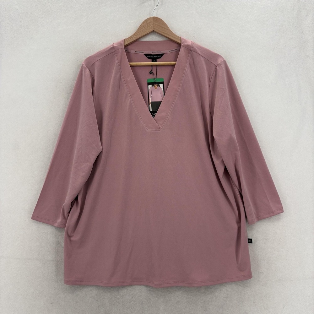 Banana Republic Tunic Top Womens XL Pink V Neck 3/4 Sleeve Jersey Stretch NWT